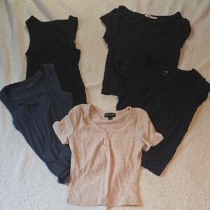 Women's Black and Cream Tops Set